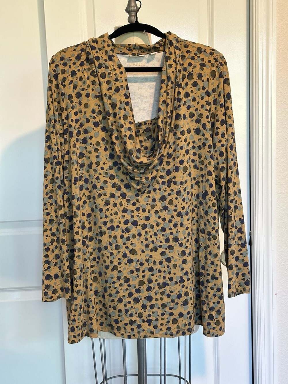 LOGO Lori Goldstein Cowl Neck Animal Print Long Sleeve Top XL